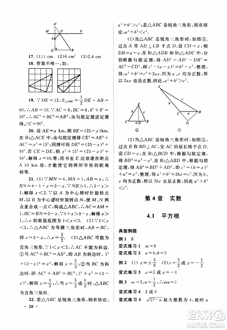 2019年拓展與培優(yōu)數(shù)學(xué)八年級(jí)上冊(cè)蘇教版參考答案