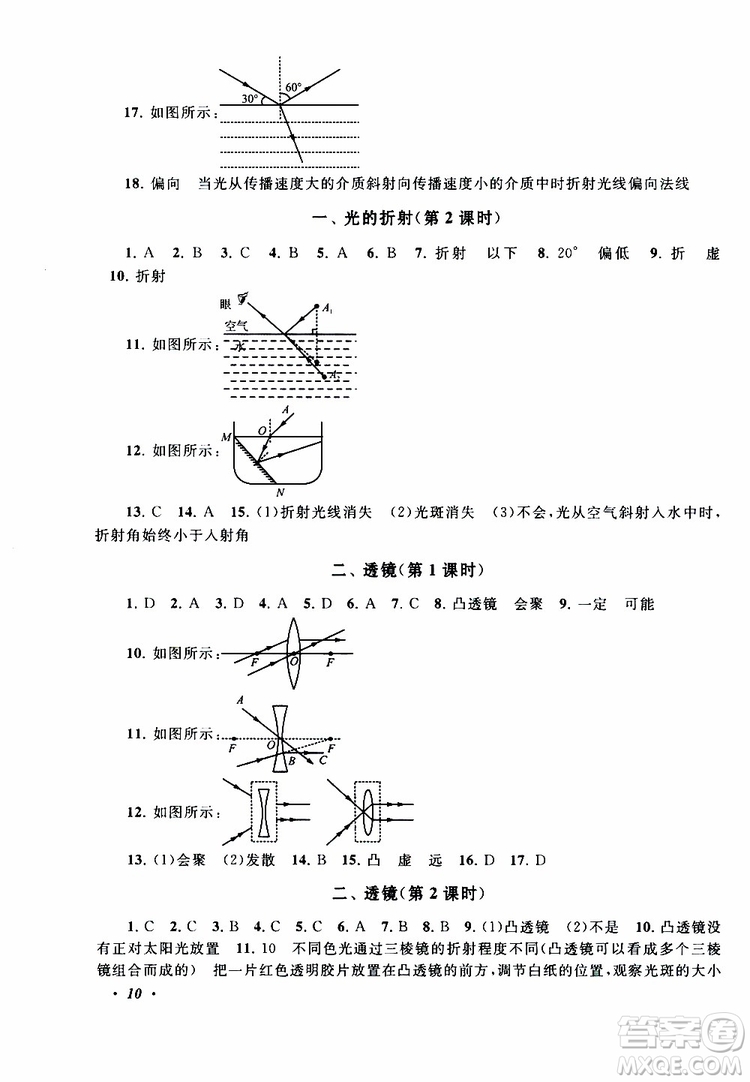 2019年拓展與培優(yōu)物理八年級(jí)上冊(cè)蘇教版參考答案