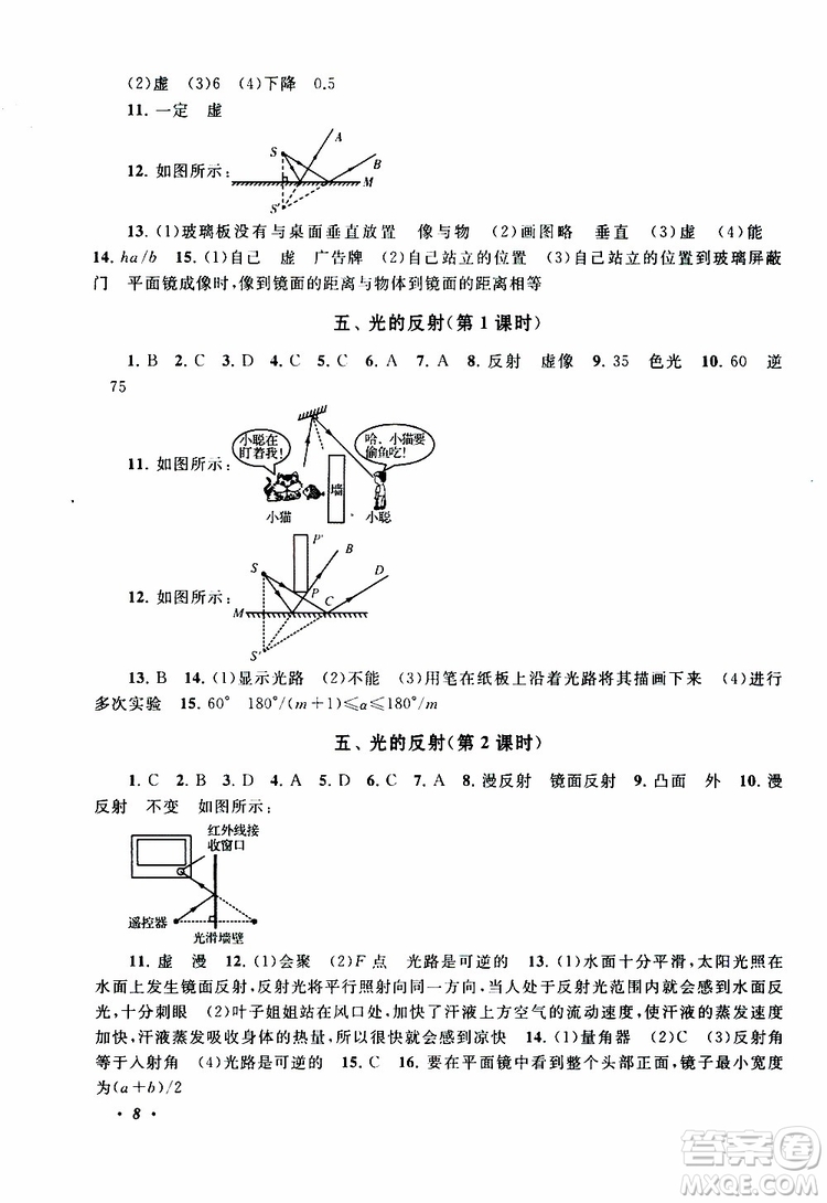 2019年拓展與培優(yōu)物理八年級(jí)上冊(cè)蘇教版參考答案