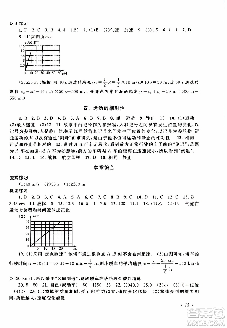 2019年拓展與培優(yōu)物理八年級(jí)上冊(cè)蘇教版參考答案