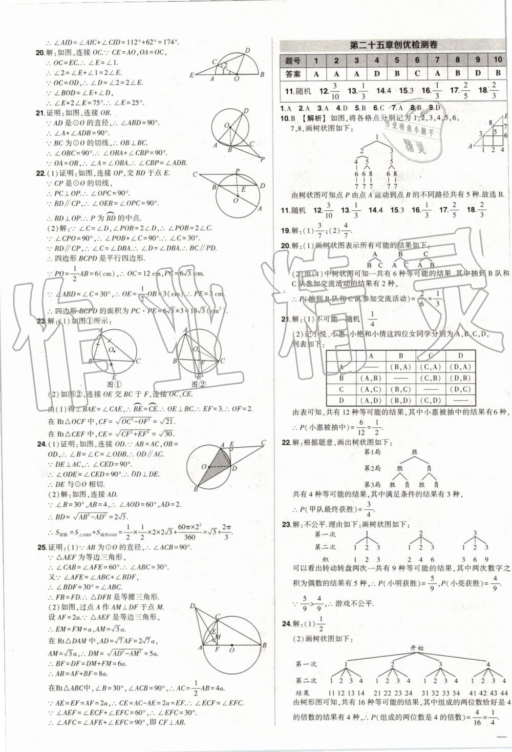 2019年?duì)钤刹怕穭?chuàng)優(yōu)作業(yè)數(shù)學(xué)九年級(jí)上冊(cè)人教版參考答案