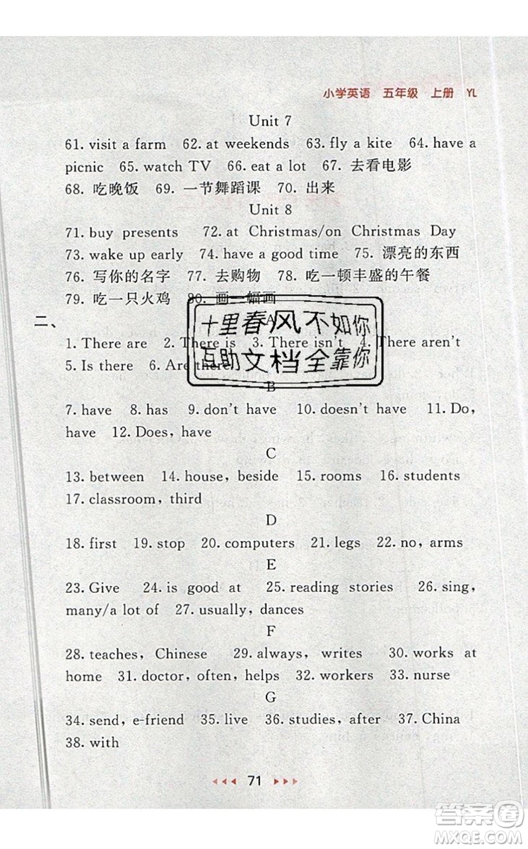 2019年53隨堂測(cè)小學(xué)英語(yǔ)五年級(jí)上冊(cè)譯林版參考答案