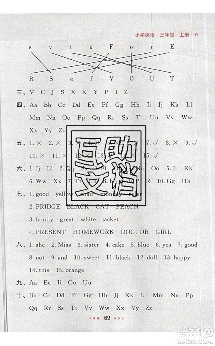 2019年53隨堂測(cè)小學(xué)英語(yǔ)三年級(jí)上冊(cè)譯林版參考答案