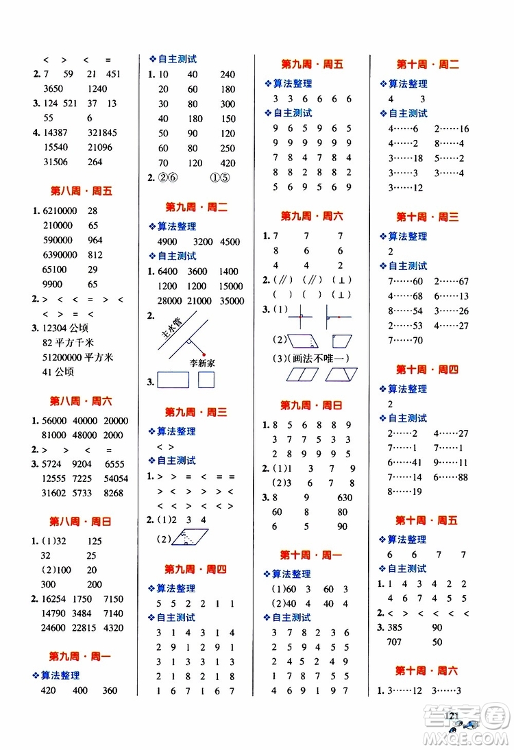 2019年P(guān)ASS綠卡圖書小學(xué)學(xué)霸天天計(jì)算四年級上RJ人教版參考答案