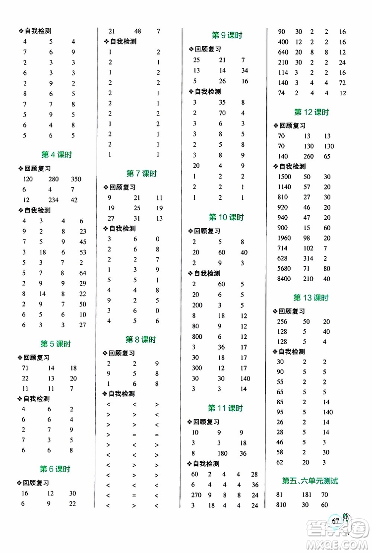 2019年P(guān)ASS綠卡圖書小學學霸口算四年級上BS北師版參考答案