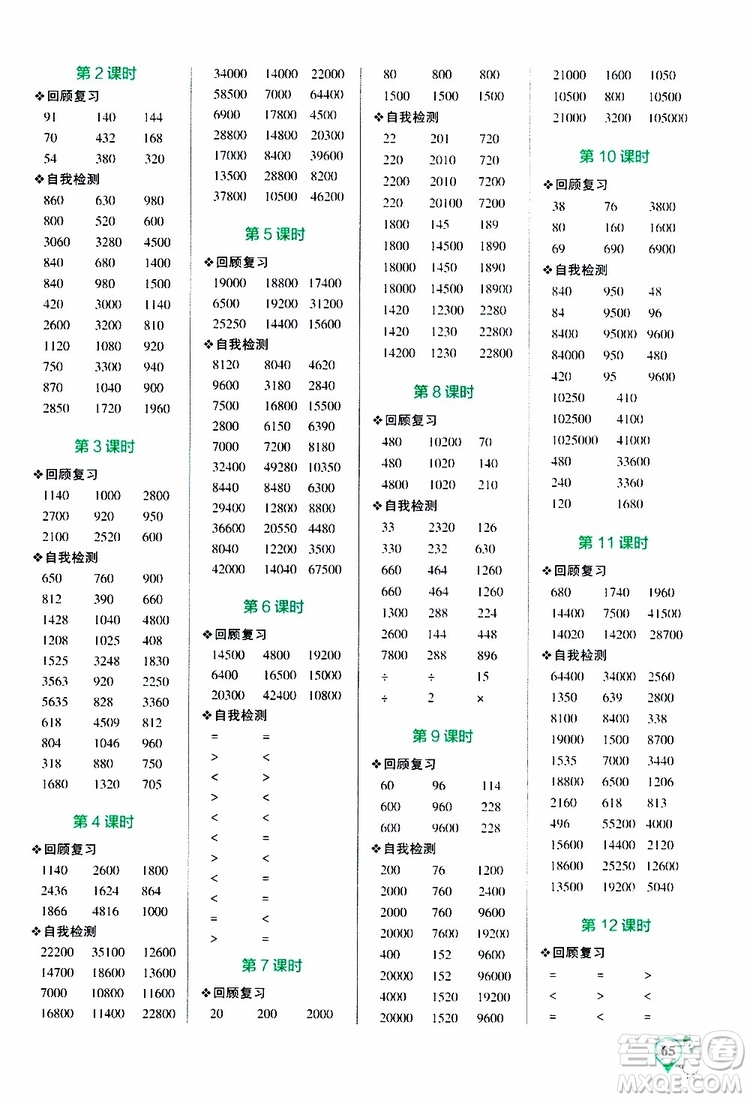 2019年P(guān)ASS綠卡圖書小學學霸口算四年級上RJ人教版參考答案