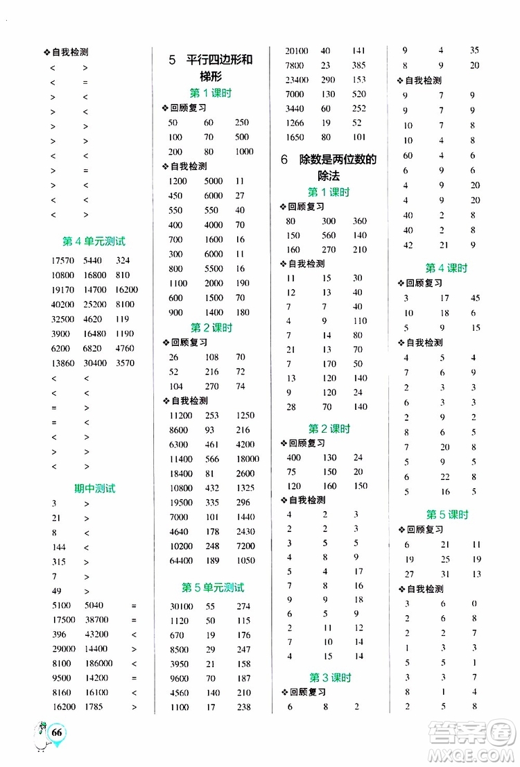 2019年P(guān)ASS綠卡圖書小學學霸口算四年級上RJ人教版參考答案