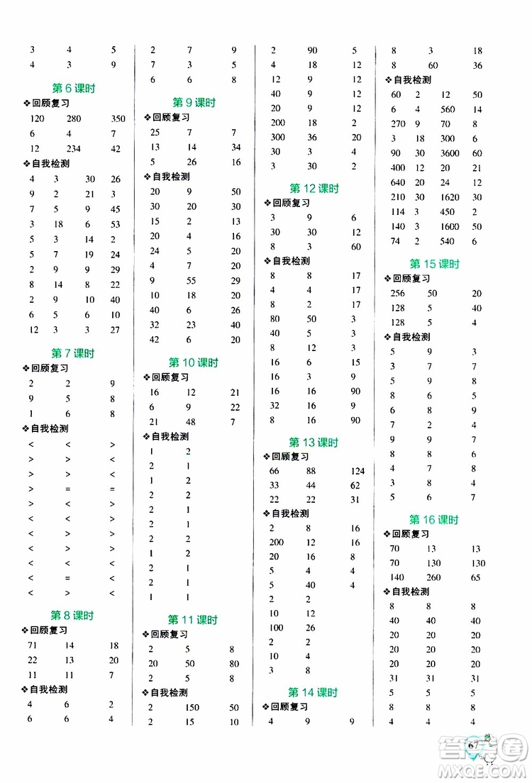 2019年P(guān)ASS綠卡圖書小學學霸口算四年級上RJ人教版參考答案