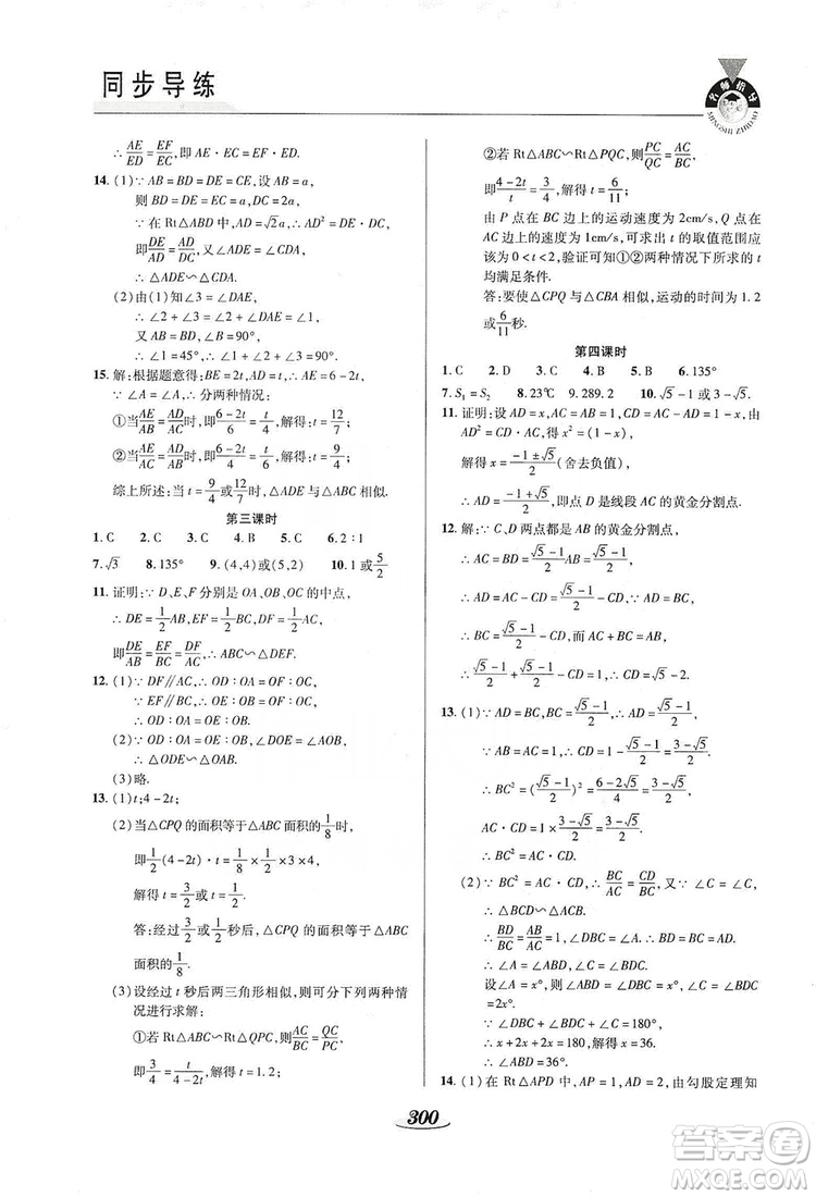 陜西科學(xué)技術(shù)出版社2019新課標(biāo)教材同步導(dǎo)練九年級數(shù)學(xué)全一冊答案