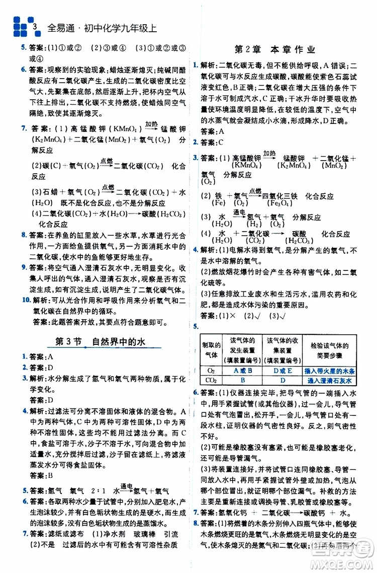 2019年全易通初中化學(xué)九年級(jí)上冊(cè)HJ滬教版參考答案