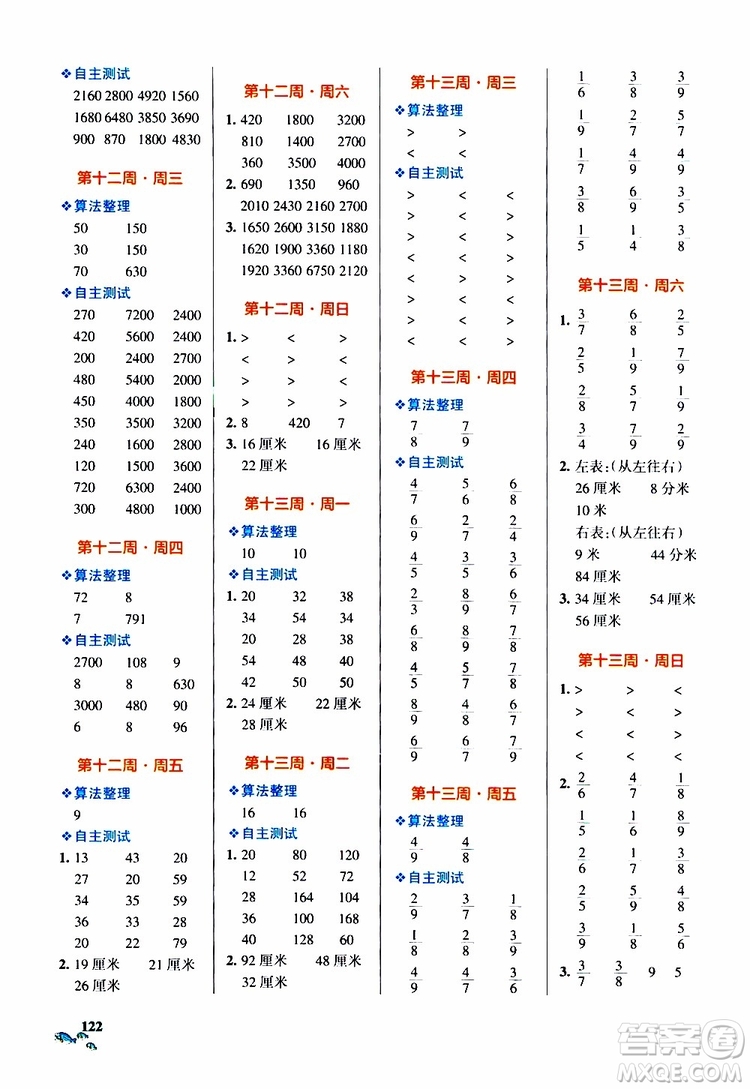 2019年P(guān)ASS綠卡圖書小學(xué)學(xué)霸天天計(jì)算三年級上RJ人教版參考答案