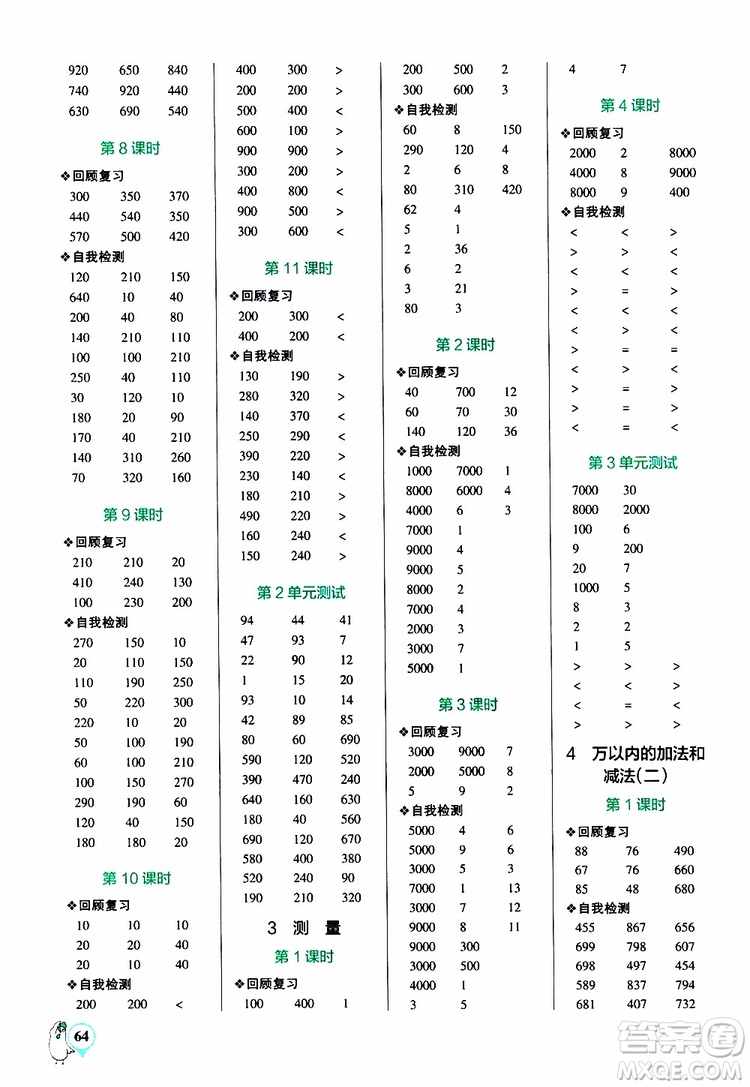 2019年P(guān)ASS綠卡圖書小學(xué)學(xué)霸口算三年級上RJ人教版參考答案