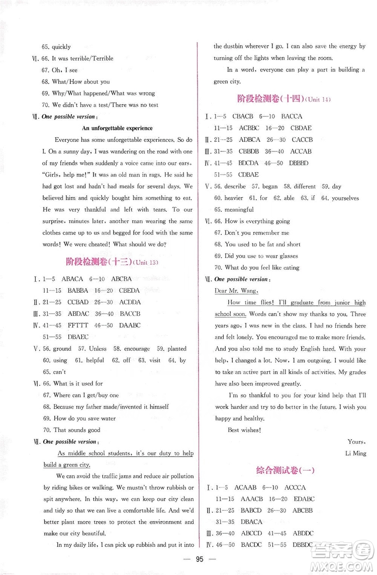 人民教育出版社2019同步學(xué)歷案課時(shí)練英語九年級(jí)全一冊(cè)河南專版答案