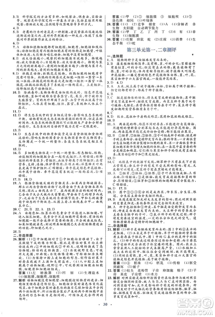 人教金學典2019同步解析與測評學考練七年級生物學上冊答案