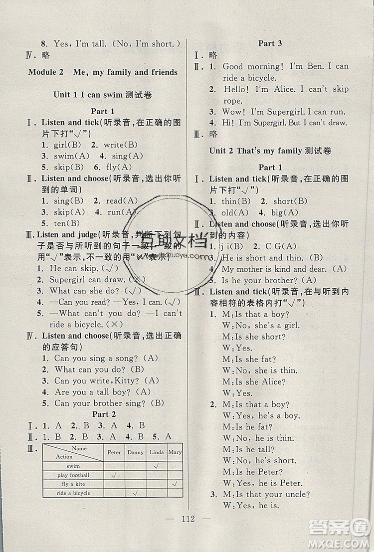 2019年鐘書(shū)金牌好題好卷期末沖刺100分二年級(jí)英語(yǔ)上冊(cè)N版參考答案