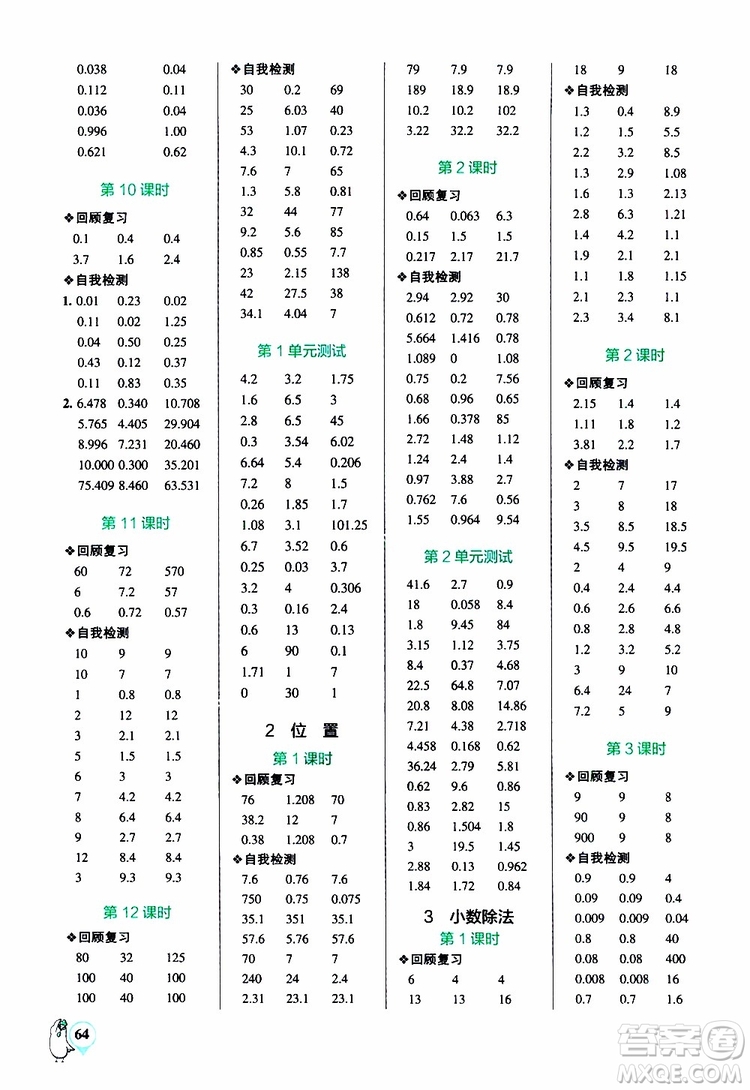 2019年P(guān)ASS綠卡圖書小學學霸口算五年級上RJ人教版參考答案