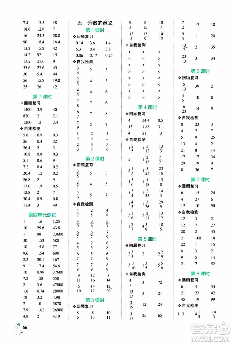 2019年P(guān)ASS綠卡圖書(shū)小學(xué)學(xué)霸口算五年級(jí)上BS北師版參考答案