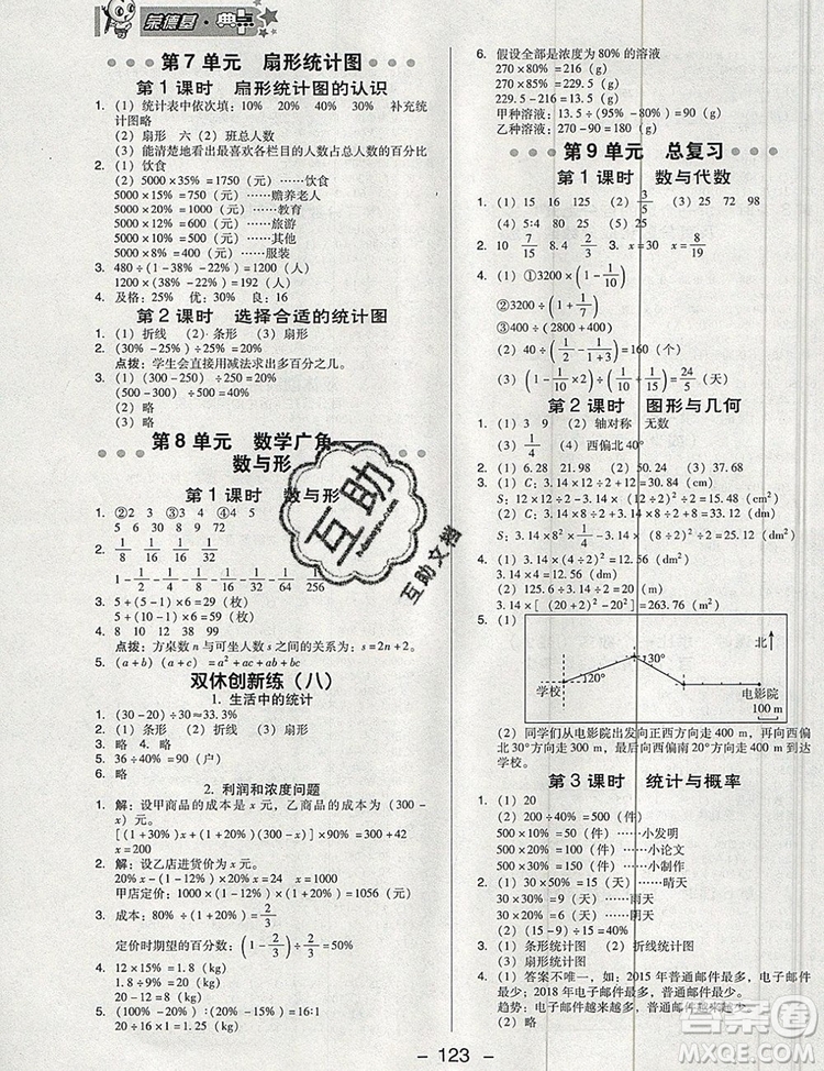 2019年綜合應用創(chuàng)新題典中點六年級數(shù)學上冊人教版參考答案