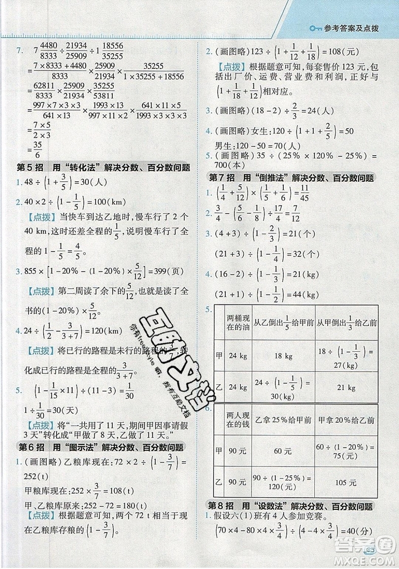 2019年綜合應用創(chuàng)新題典中點六年級數學上冊蘇教版參考答案