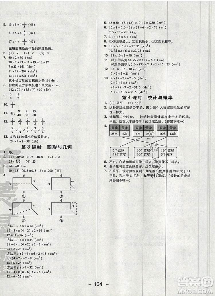 2019年綜合應用創(chuàng)新題典中點五年級數學上冊北師大版參考答案