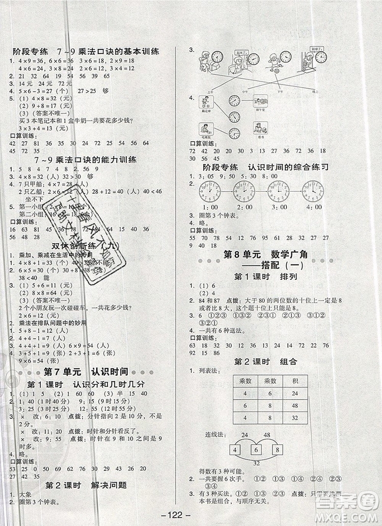 2019年綜合應用創(chuàng)新題典中點二年級數(shù)學上冊人教版參考答案