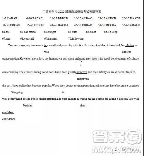 2020屆廣西省柳州市高三摸底考試英語試題及答案