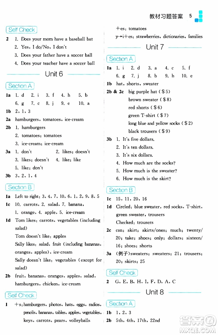 浙江教育出版社2019年全易通初中英語(yǔ)七年級(jí)上冊(cè)R人教版參考答案