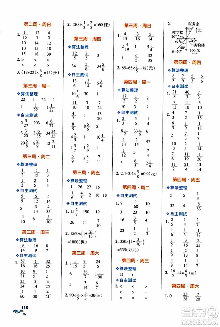 遼寧教育出版社2019年小學學霸天天計算六年級上冊RJ人教版參考答案