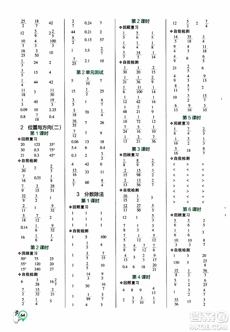 遼寧教育出版社2019年小學(xué)學(xué)霸口算六年級上冊RJ人教版參考答案