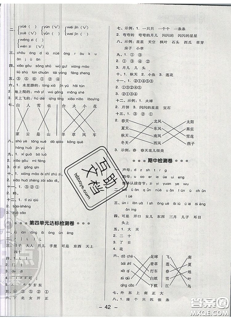 2019年綜合應(yīng)用創(chuàng)新題典中點一年級語文上冊人教版參考答案