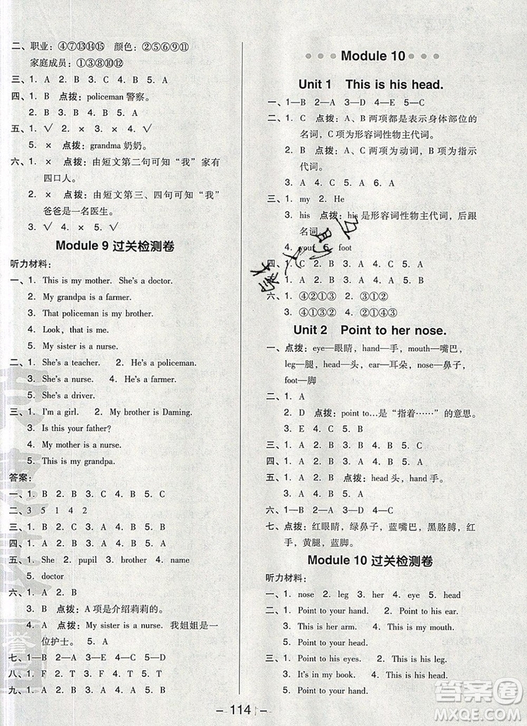 2019年綜合應(yīng)用創(chuàng)新題典中點三年級英語上冊外研版參考答案