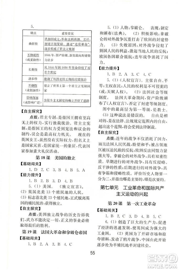 山東教育出版社2019初中基礎(chǔ)訓(xùn)練九年級世界歷史上冊人教版答案