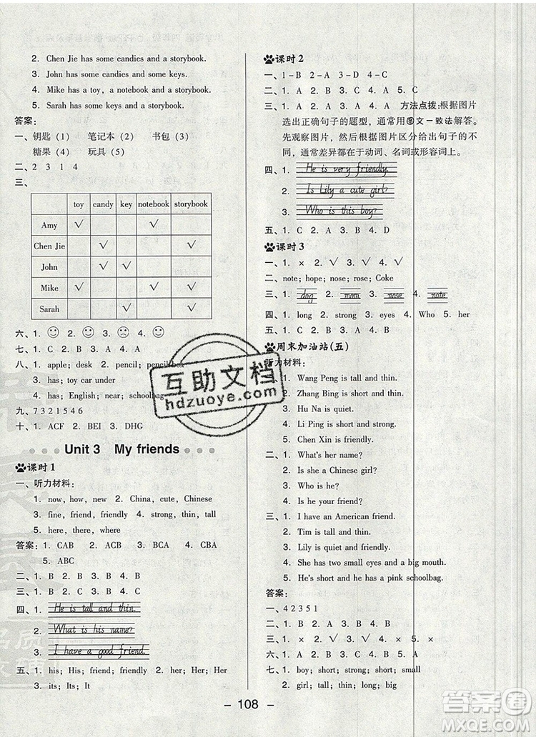 2019年綜合應用創(chuàng)新題典中點四年級英語上冊人教PEP版參考答案