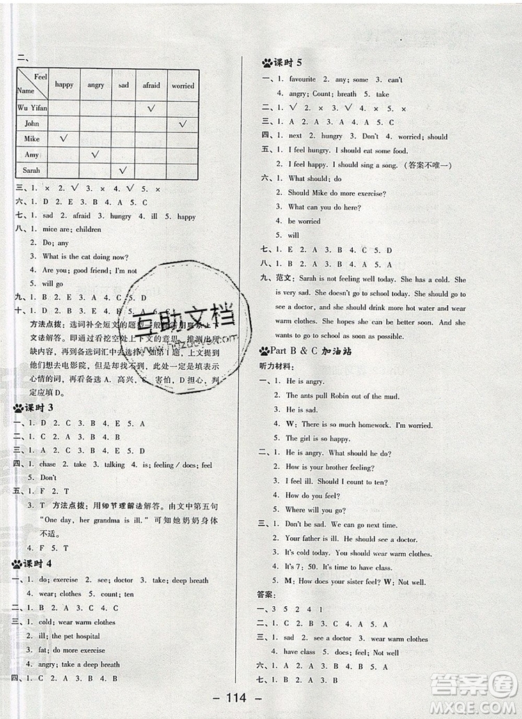 2019年綜合應(yīng)用創(chuàng)新題典中點(diǎn)六年級(jí)英語上冊(cè)人教PEP版參考答案