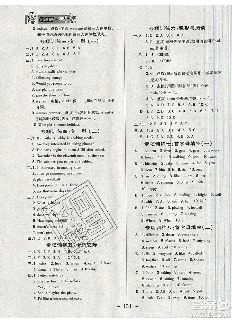 2019年綜合應用創(chuàng)新題典中點六年級英語上冊精通版參考答案