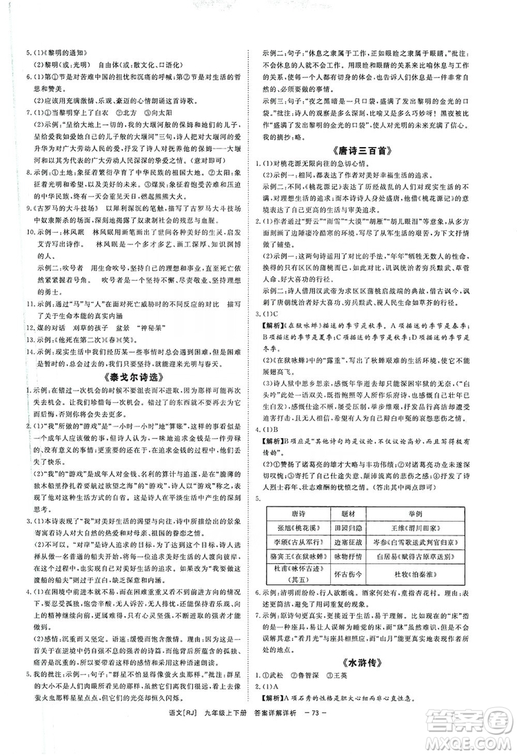 光明日報出版社2019全效學習課時提優(yōu)精華版分層提分九年級上下冊語文人教版B版答案