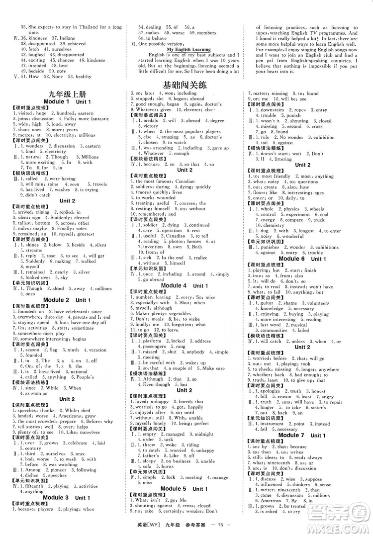 2019全效提分卷九年級(jí)全一冊(cè)英語外研版WY答案