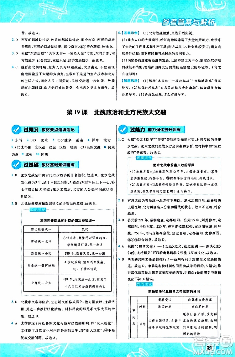 2020版一遍過初中歷史七年級(jí)上冊(cè)RJ人教版參考答案