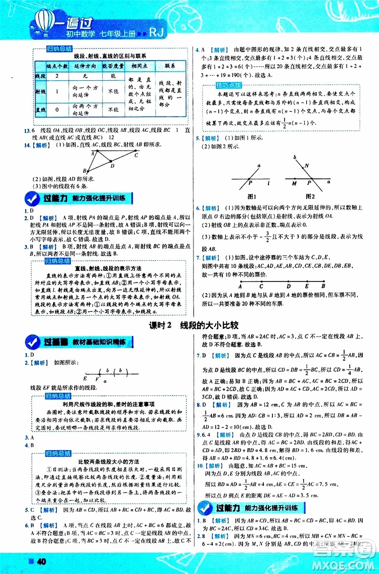 2020版一遍過(guò)初中數(shù)學(xué)七年級(jí)上冊(cè)RJ人教版參考答案