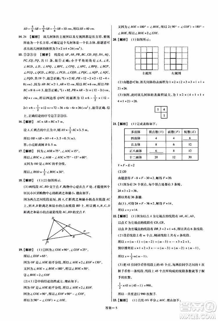 2020版一遍過單元綜合能力檢測卷初中數(shù)學七年級上冊HDSD華東師大版參考答案