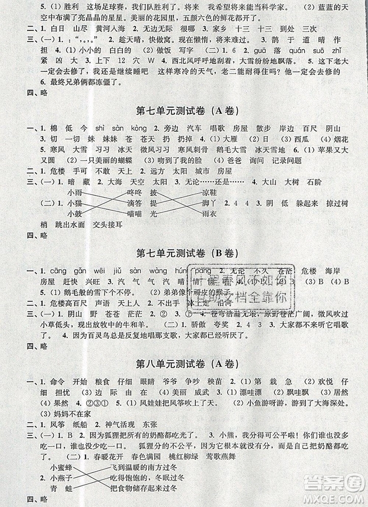 2019年名師點(diǎn)撥培優(yōu)密卷二年級(jí)語文上冊(cè)全國版參考答案