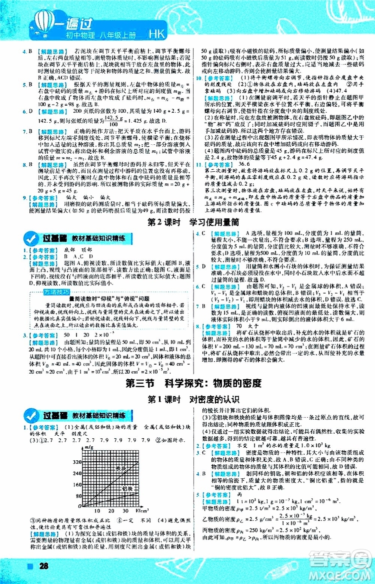 2020版天星教育一遍過初中物理八年級(jí)上冊(cè)HK滬科版參考答案