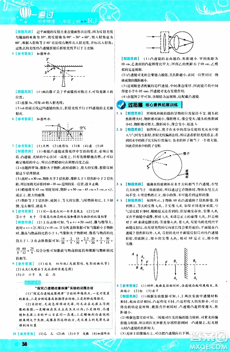 2020版天星教育一遍過(guò)初中物理八年級(jí)上冊(cè)RJ人教版參考答案