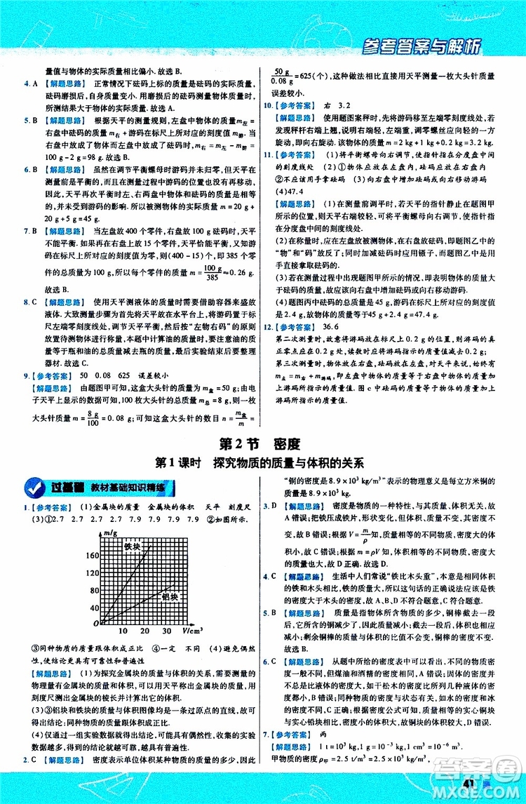 2020版天星教育一遍過(guò)初中物理八年級(jí)上冊(cè)RJ人教版參考答案