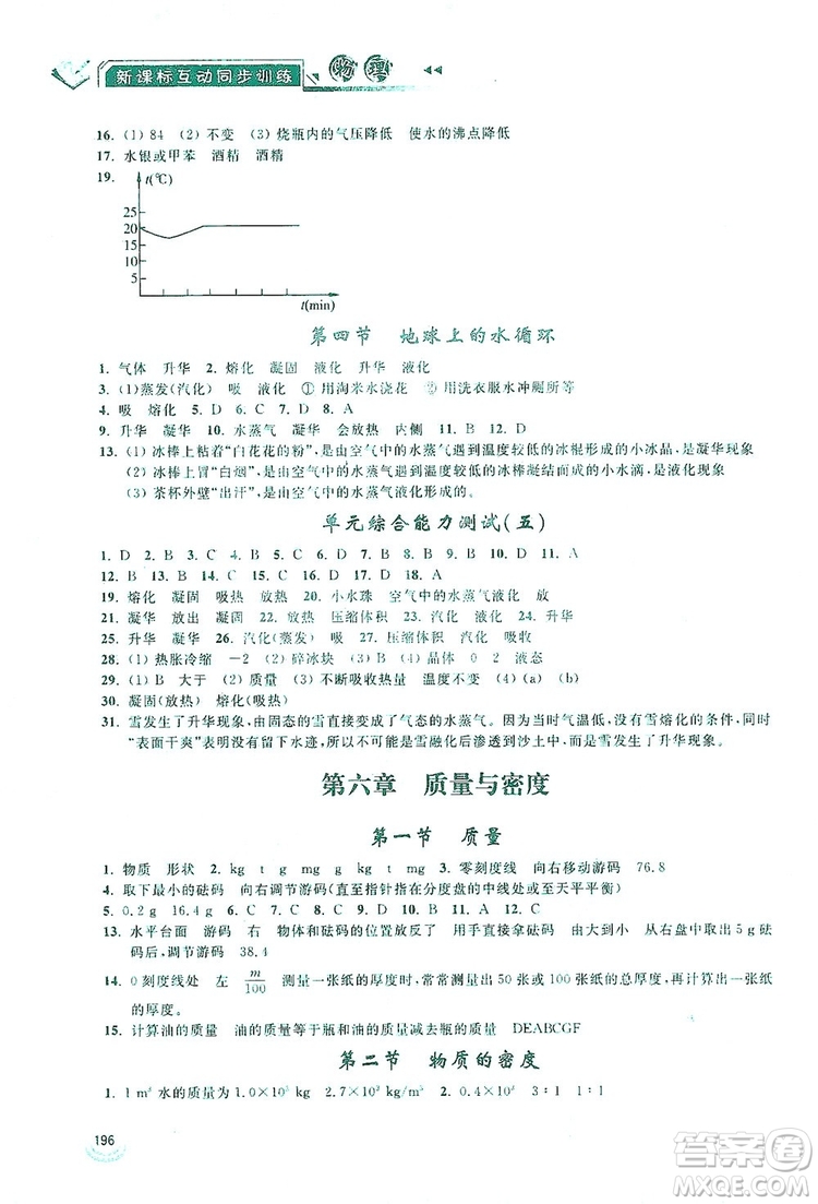 2019新課標互動同步訓練物理八年級上冊人教版答案