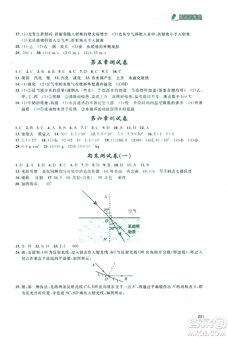 2019新課標互動同步訓練物理八年級上冊人教版答案