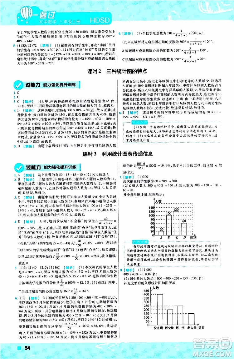 2020版天星教育一遍過初中數(shù)學八年級上冊HDSD華東師大版參考答案