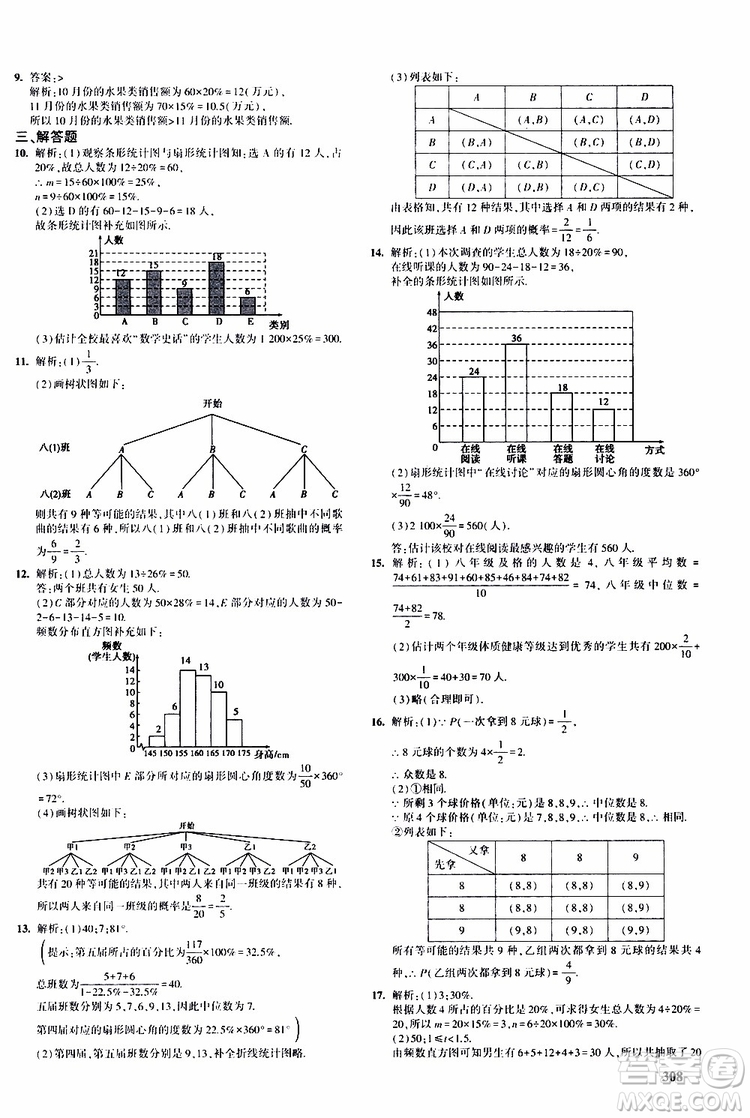 曲一線2020版5年中考3年模擬九年級+中考數(shù)學(xué)人教版參考答案