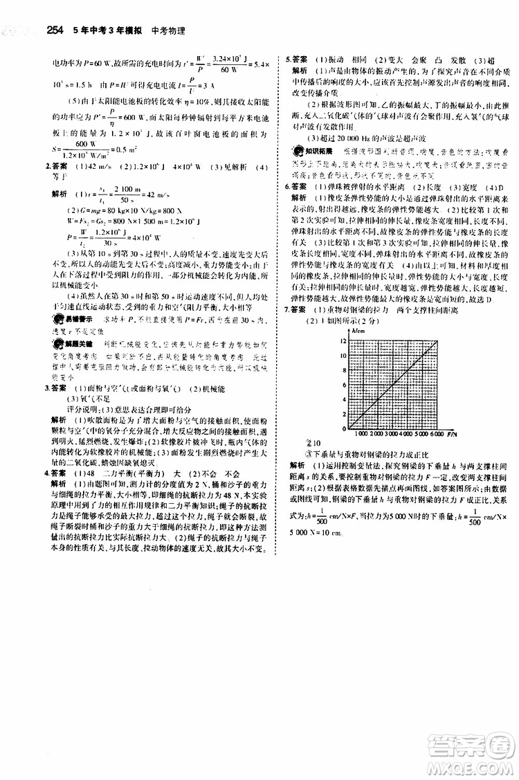 曲一線2020版5年中考3年模擬中考物理福建專用參考答案