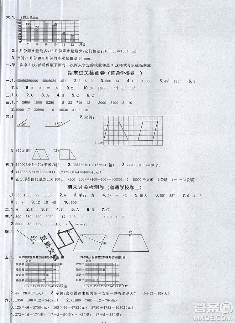 2019年陽光同學(xué)一線名師全優(yōu)好卷四年級數(shù)學(xué)上冊人教版參考答案